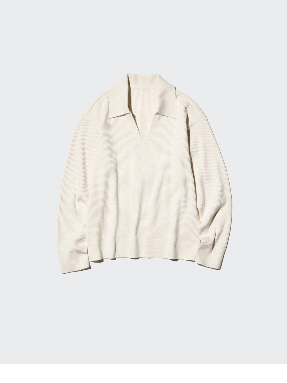 NWOT Uniqlo Natural Ribbed Knit Polo Sweater